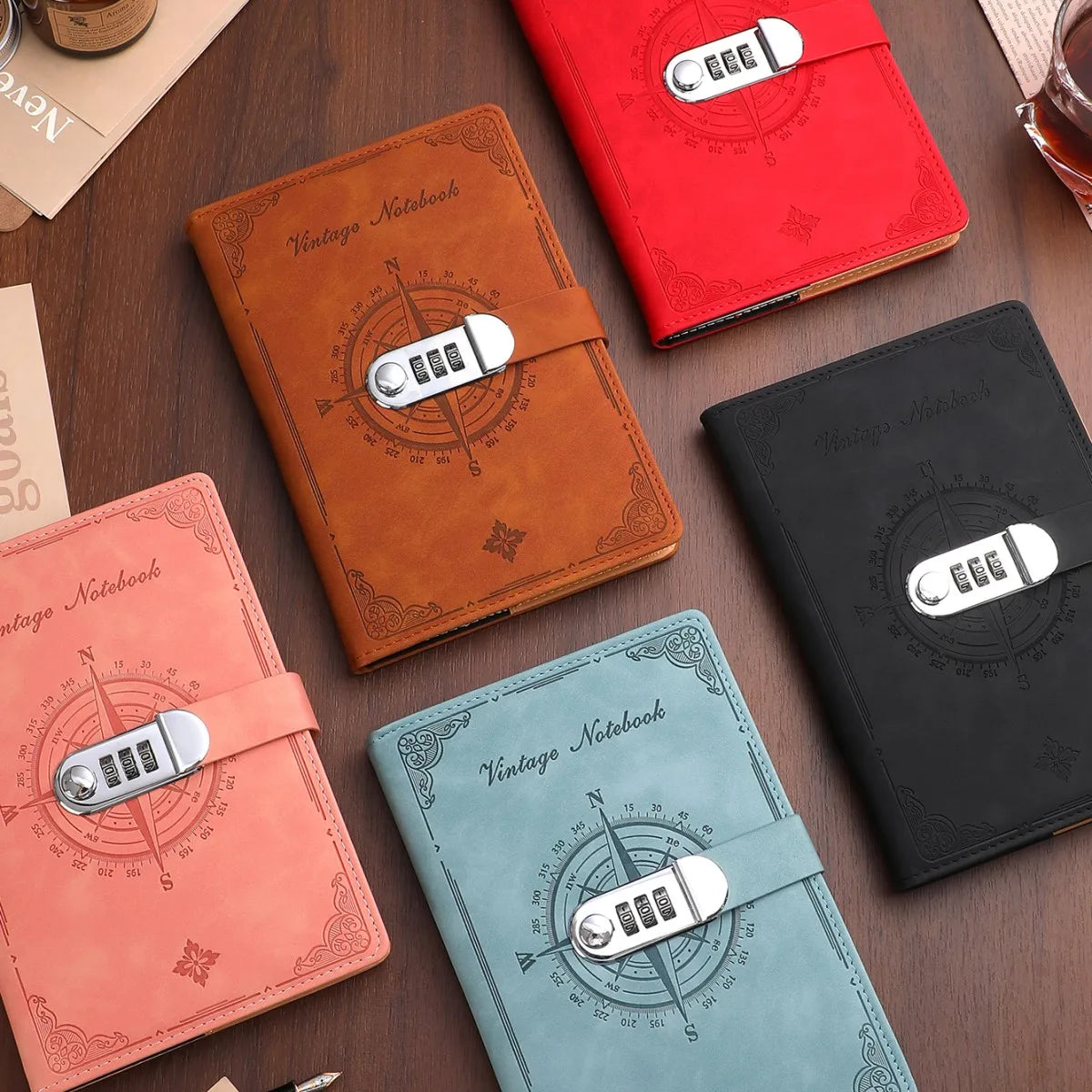Retro Password Notebook with Lock – A5 200 Pages Diary Binder