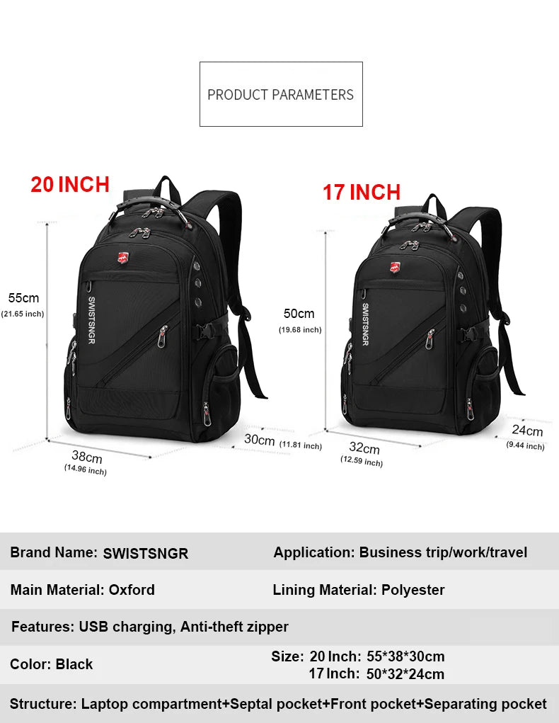 Waterproof Laptop Backpack – 17/20 Inch Travel & School Bag for Men & Women