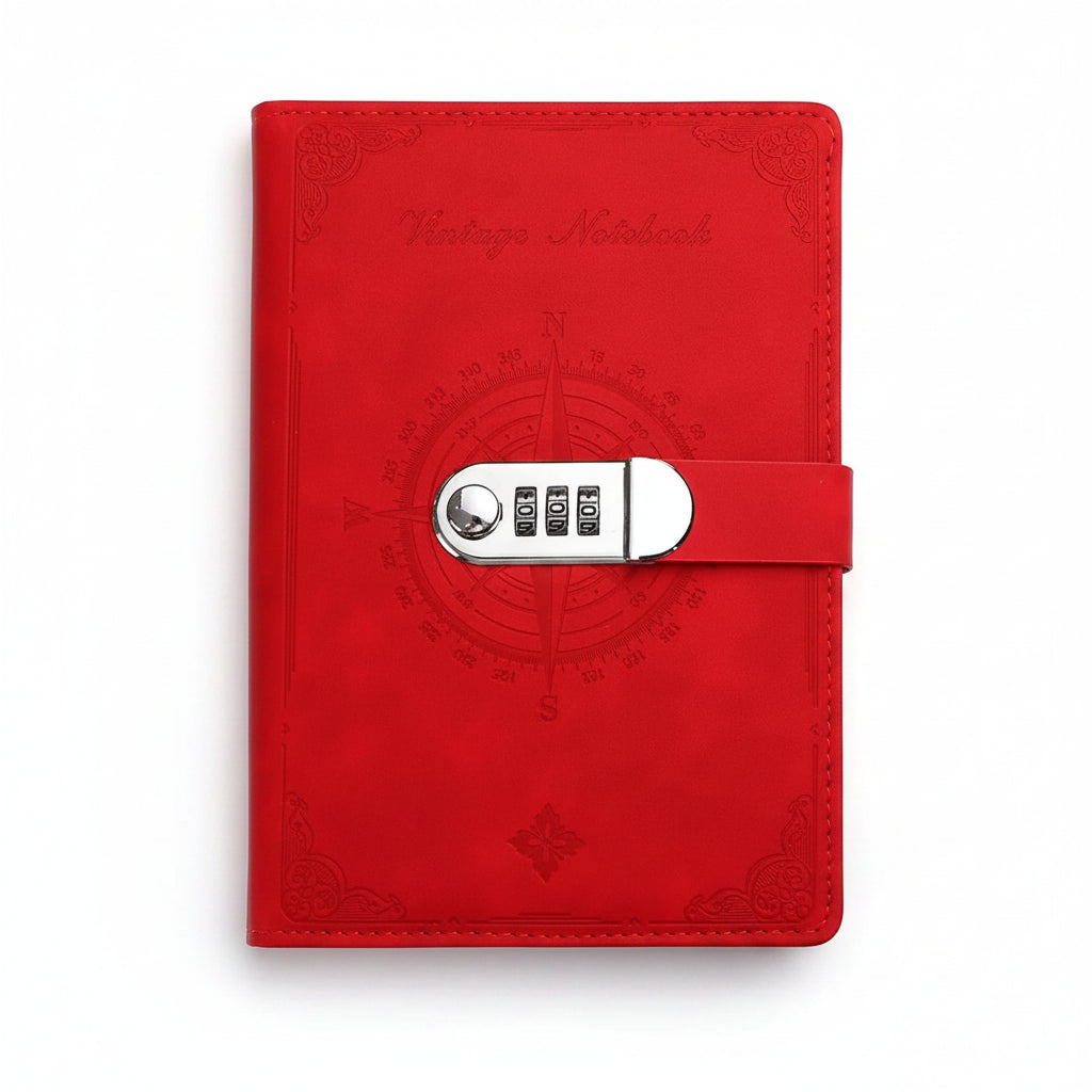 Retro Password Notebook with Lock – A5 200 Pages Diary Binder