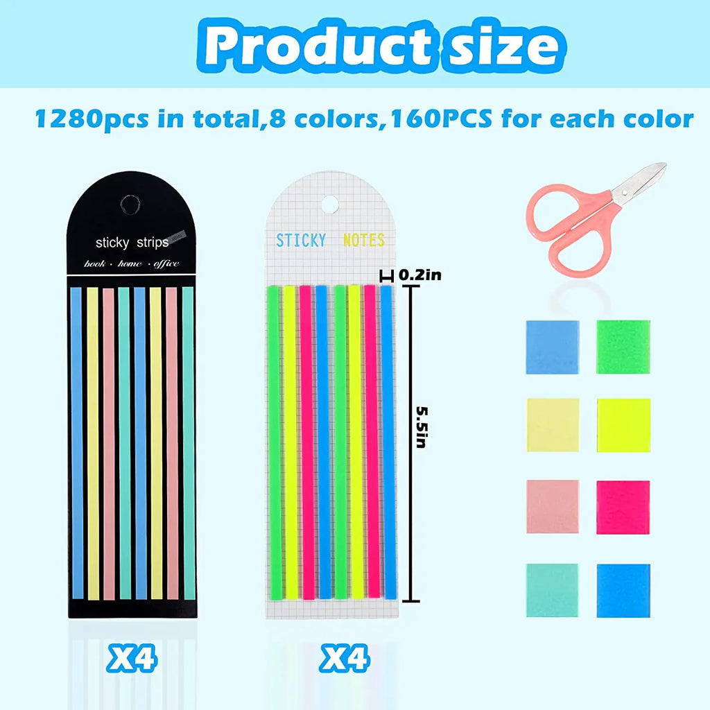 Fluorescent Index Tab Stickers – 5 Colors Transparent Sticky Notes