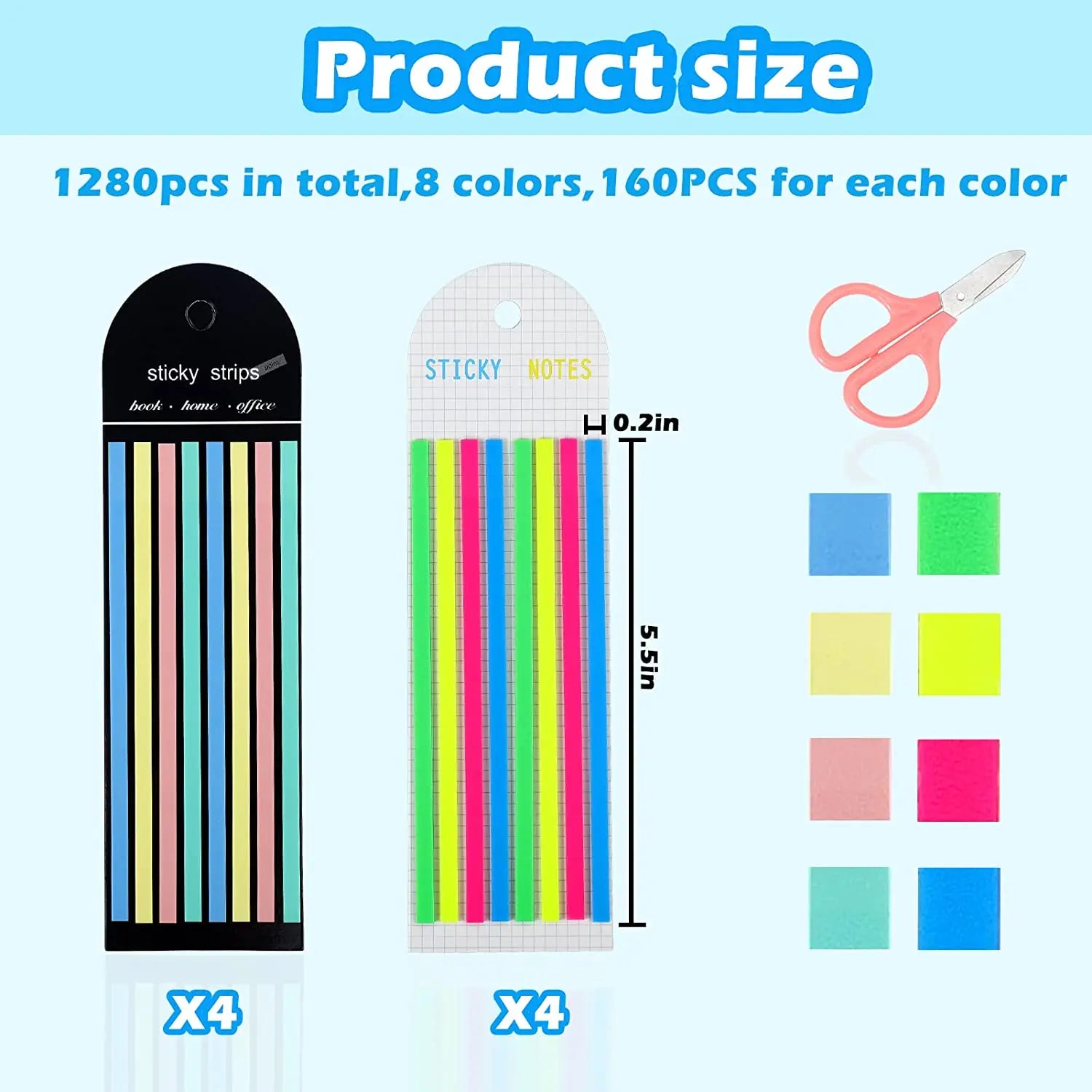 Fluorescent Index Tab Stickers – 5 Colors Transparent Sticky Notes