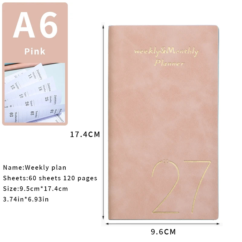 A6 2027 Portable Daily Planner – 365 Days with Bookmark & Index