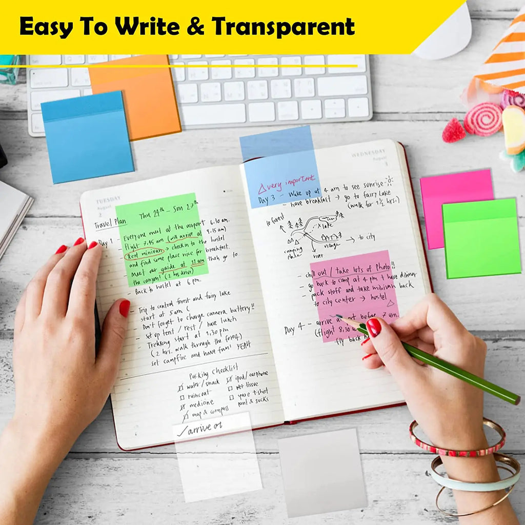 Fluorescent Index Tab Stickers – 5 Colors Transparent Sticky Notes