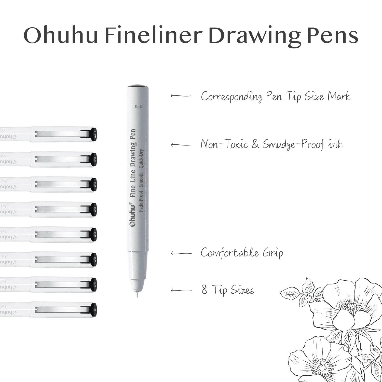 Ohuhu Micro Fineliner Drawing Pens – 8 Pack Waterproof Art Pens
