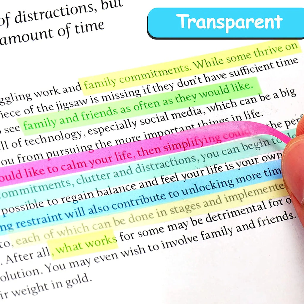 Fluorescent Index Tab Stickers – 5 Colors Transparent Sticky Notes