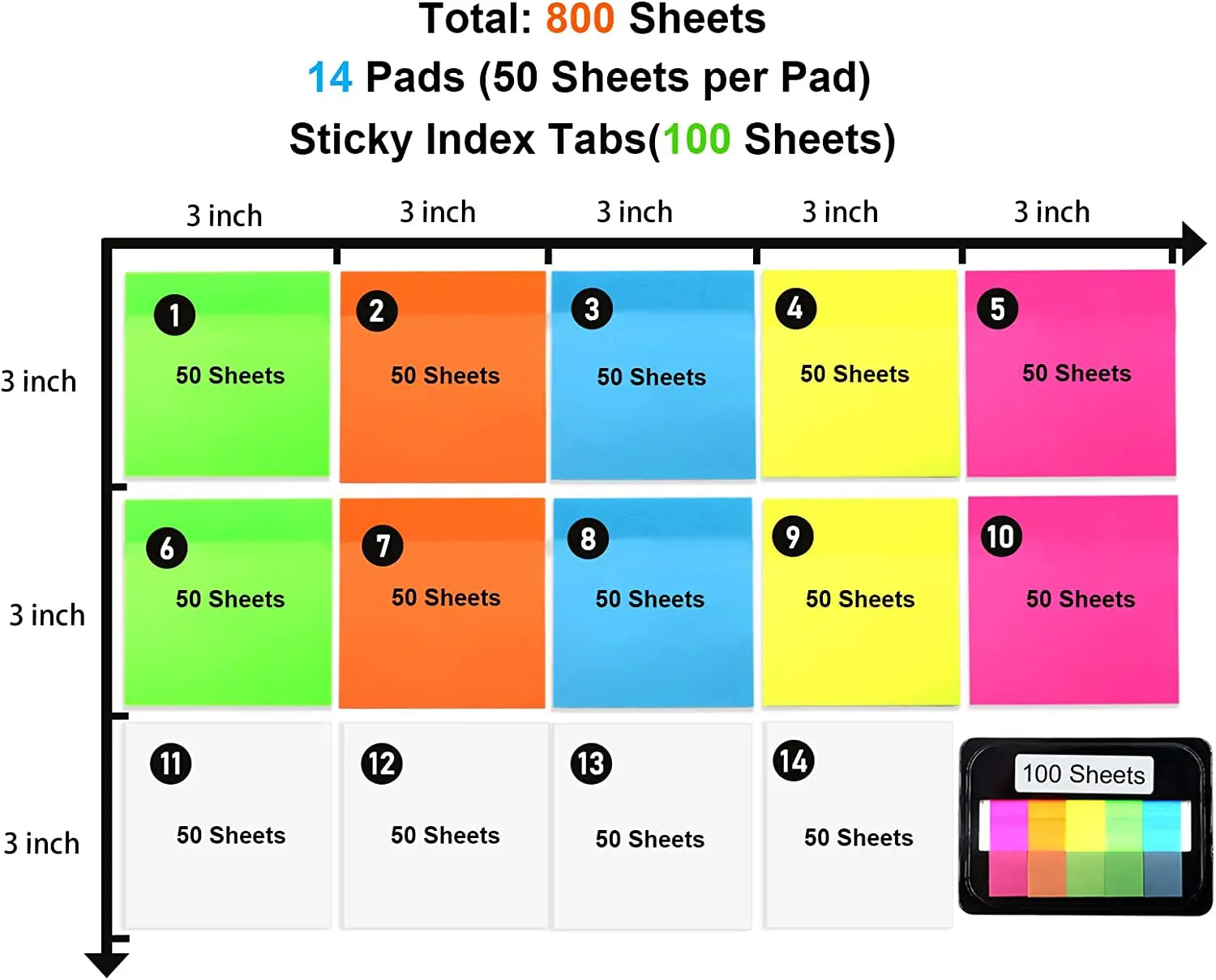 Fluorescent Index Tab Stickers – 5 Colors Transparent Sticky Notes
